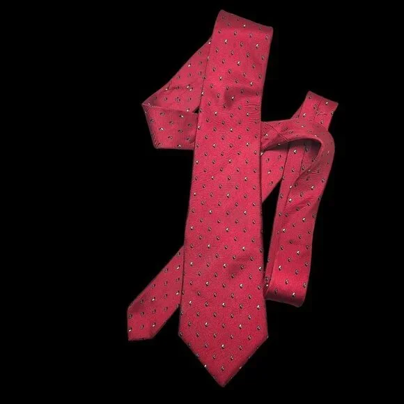60s Christian Dior Red Silk Necktie Small Gray Pattern 3.25 " Wide Mens Tie - Picture 3 of 6